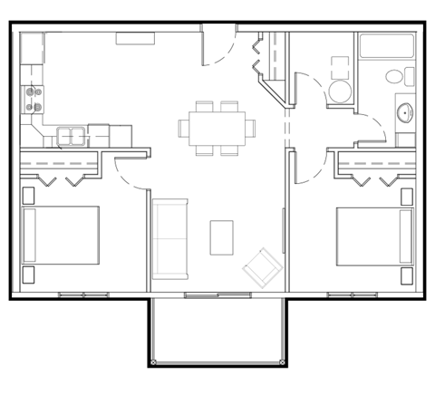 a floor plan of a small apartment with a bedroom and a living room